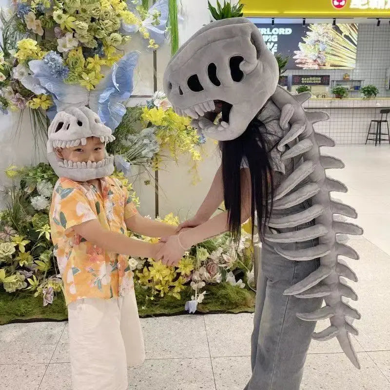 3D Realistic Dinosaur Skeleton Costume – Funny Plush Cosplay Set with Headgear for Dress-Up, Parties and Creative Gifts