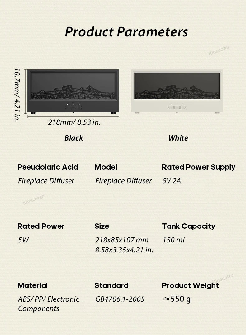 Fireplace Flame Aroma Diffuser – Essential Oil Humidifier with Remote & Colorful Ambient Lights (150ml)