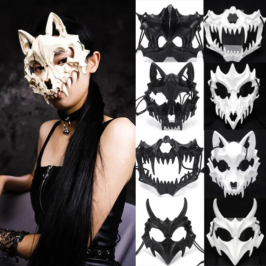 Halloween Half-Face Mask – Dragon, Tiger, Wolf, and Skull Designs for Cosplay, Parties, and Performances