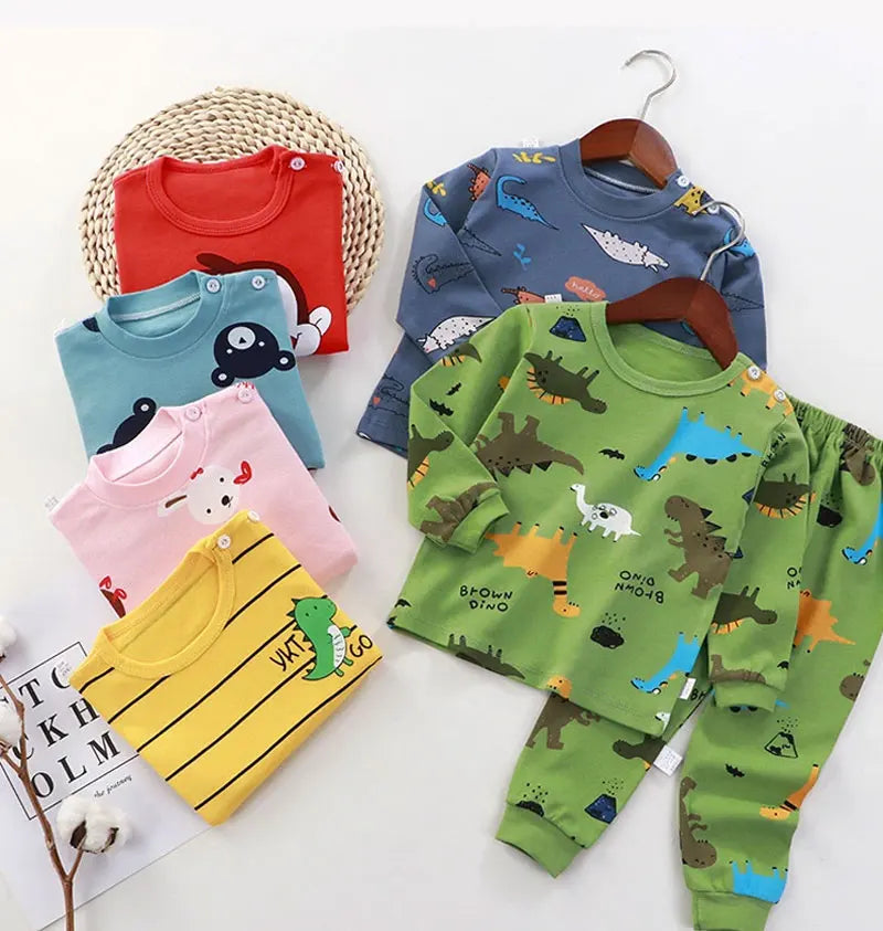 Kids Cotton Pajama Set – Soft Cartoon Long Sleeve Top & Pants for Boys and Girls, Autumn Winter Sleepwear Outfit