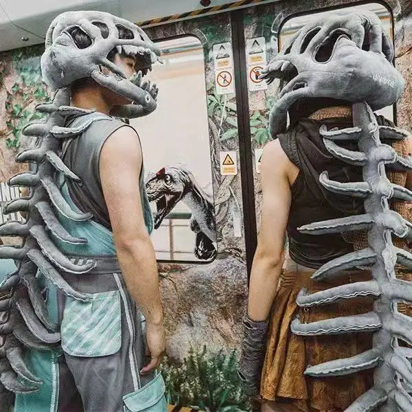 3D Realistic Dinosaur Skeleton Costume – Funny Plush Cosplay Set with Headgear for Dress-Up, Parties and Creative Gifts