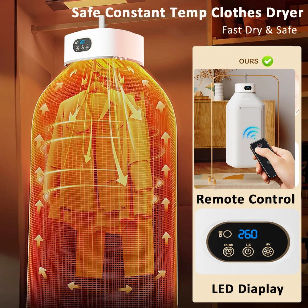 Portable Foldable Electric Clothes Dryer – Smart Timed Warm Air Laundry Dryer with Remote Control