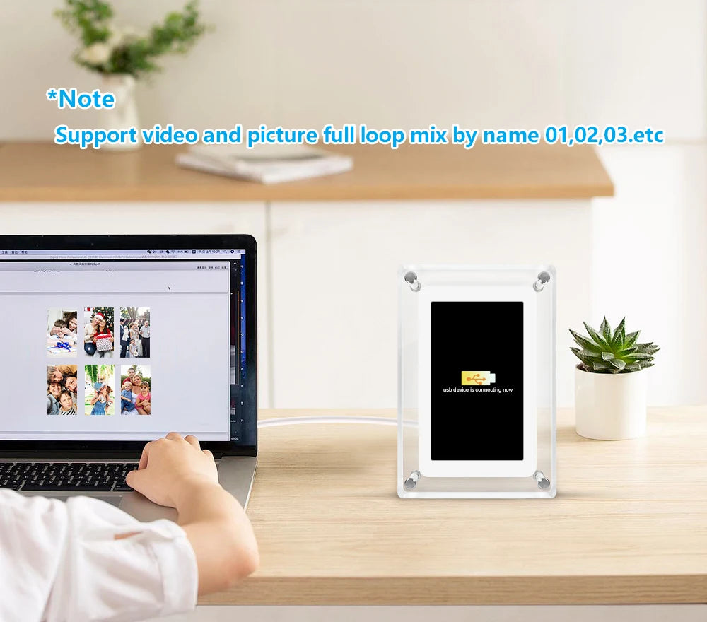 Acrylic Digital Photo Frame – 5 Inch IPS Display, Built-In Battery, 4GB Memory | Portable Digital Picture Frame