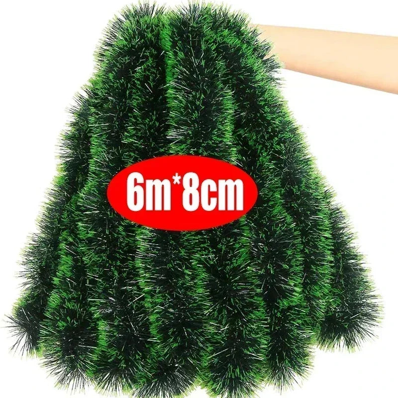 2M Christmas Ribbon Garland – Green PVC Tinsel Cane Ribbon for Tree, Wreath, and Home Holiday Decorations