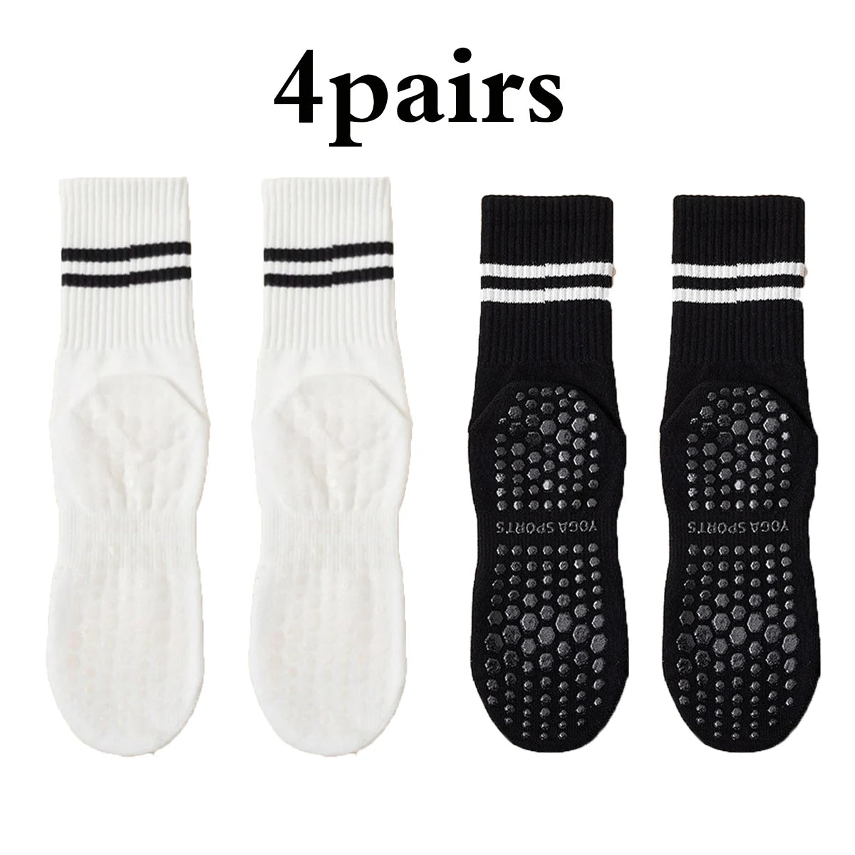 Premium Non-Slip Pilates Socks for Women – 4 Pairs | Yoga, Barre & Workout Grip Socks