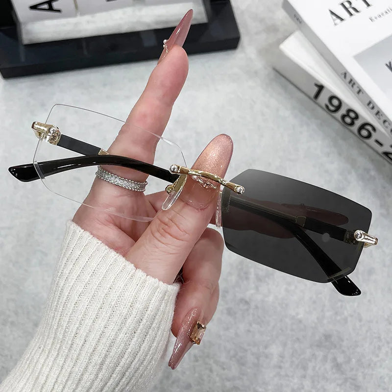 Rimless Rectangle Sunglasses – Trendy Unisex Small Square Shades for Men & Women, UV Protection Fashion Eyewear for Summer Travel