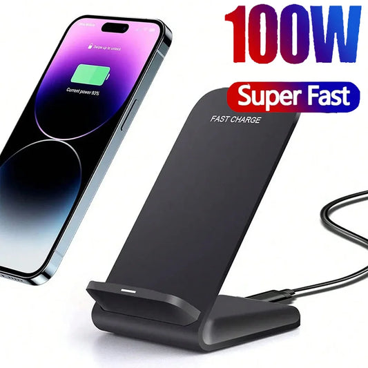 100W Fast Wireless Charging Stand – Quick Charger for Samsung Galaxy S24/S23/S22/S21 Ultra, iPhone 15/14/13/16 Pro Max & Xiaomi 14