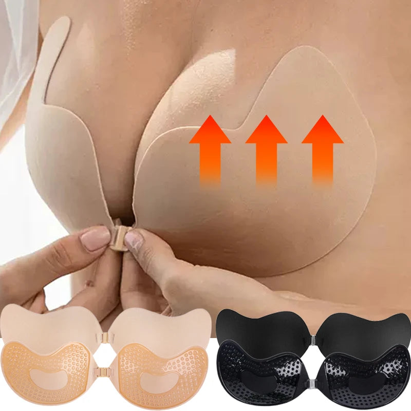 Invisible Push Up Bra – Backless Strapless Self-Adhesive Silicone Bra for Women with Front Closure and Seamless Lift