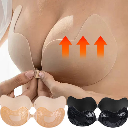 Invisible Push Up Bra – Backless Strapless Self-Adhesive Silicone Bra for Women with Front Closure and Seamless Lift