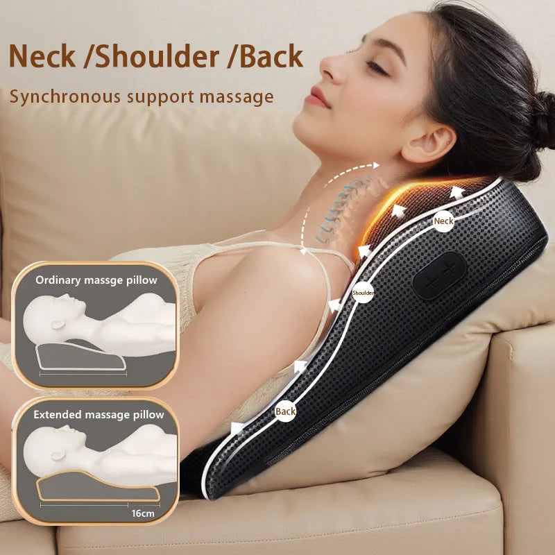 Electric Shiatsu Neck & Back Massager Pillow – Heated Cervical Traction & Vibration Relief for Home, Office & Car