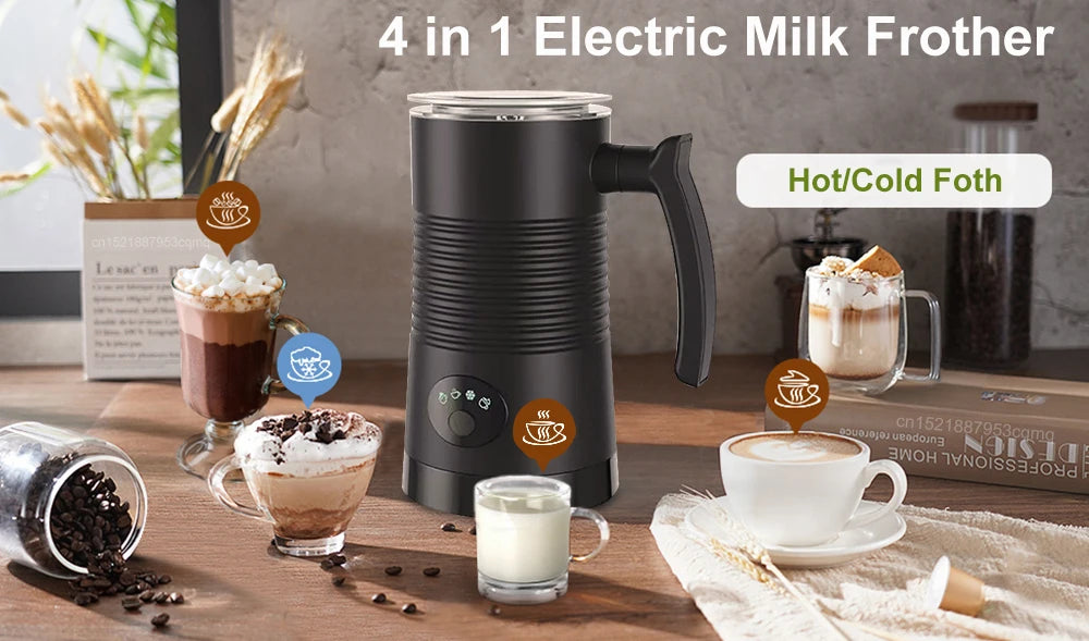 Electric Milk Frother – 4-in-1 Hot & Cold Foam Maker for Coffee, Cappuccino, Latte & Hot Chocolate (220V)