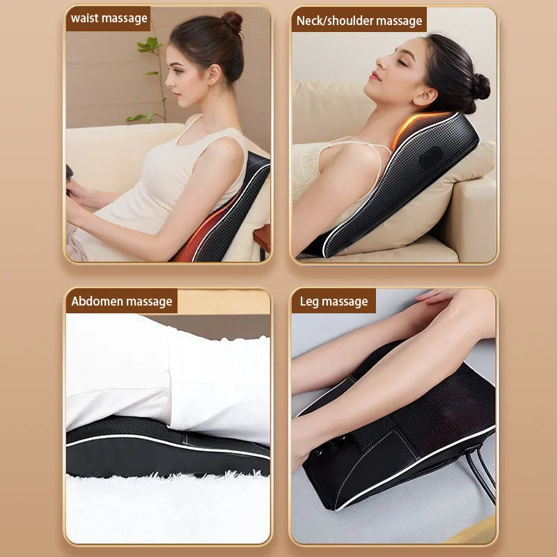 Electric Shiatsu Neck & Back Massager Pillow – Heated Cervical Traction & Vibration Relief for Home, Office & Car