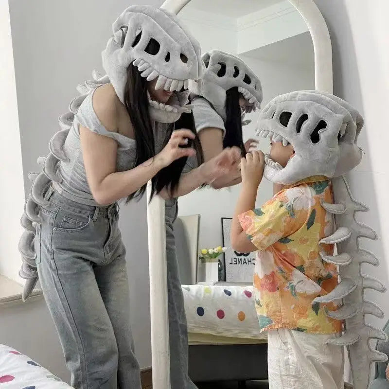 3D Realistic Dinosaur Skeleton Costume – Funny Plush Cosplay Set with Headgear for Dress-Up, Parties and Creative Gifts