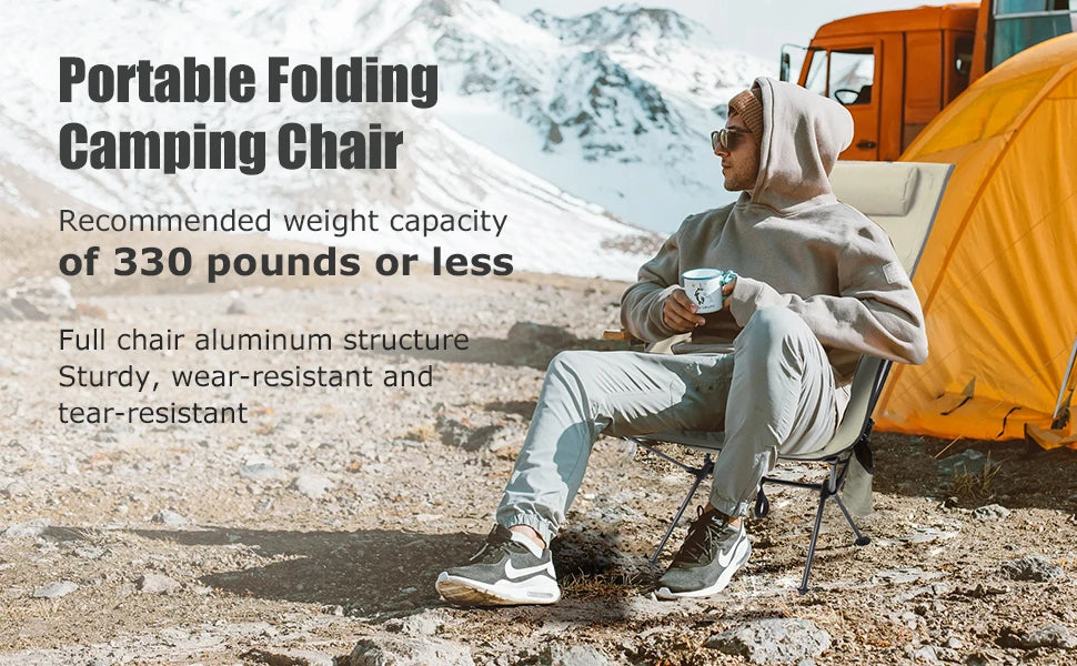 Portable Folding Camping Chair – Lightweight, Supportive Outdoor Chair with Headrest for Camping, Fishing and Travel Comfort