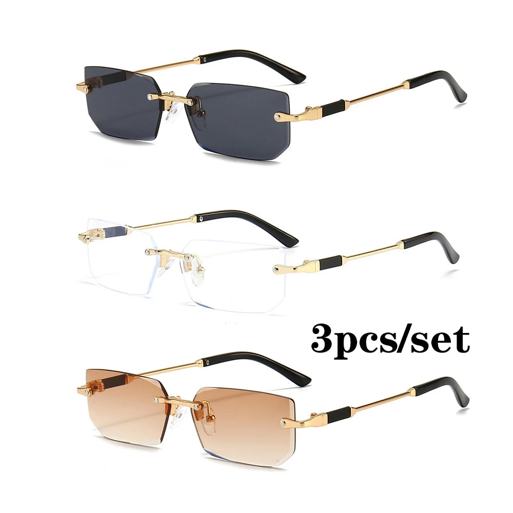 Rimless Rectangle Sunglasses – Trendy Unisex Small Square Shades for Men & Women, UV Protection Fashion Eyewear for Summer Travel