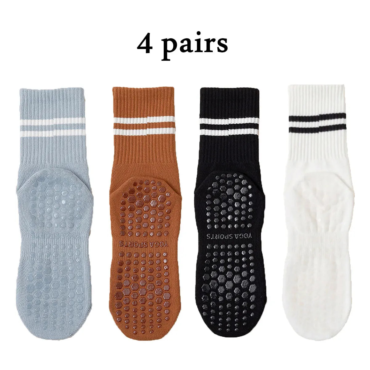 Premium Non-Slip Pilates Socks for Women – 4 Pairs | Yoga, Barre & Workout Grip Socks