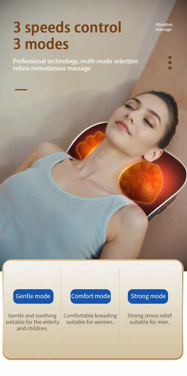 Electric Shiatsu Neck & Back Massager Pillow – Heated Cervical Traction & Vibration Relief for Home, Office & Car