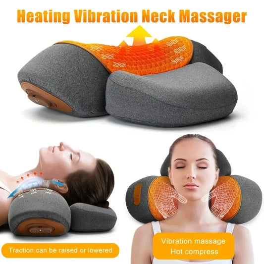 Electric Neck Massager Pillow – Cervical Traction, Hot Compress & Vibration Therapy for Neck, Shoulder and Back Relief