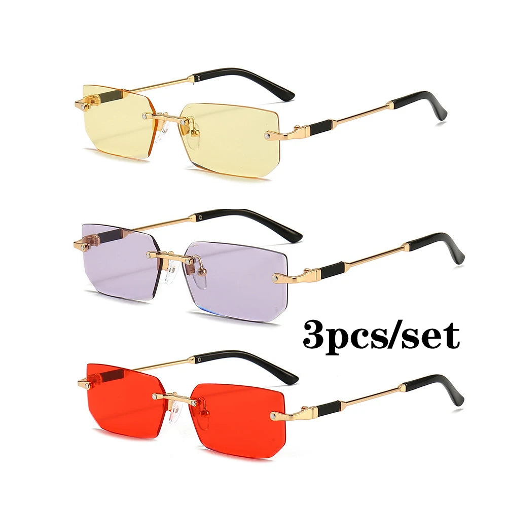 Rimless Rectangle Sunglasses – Trendy Unisex Small Square Shades for Men & Women, UV Protection Fashion Eyewear for Summer Travel