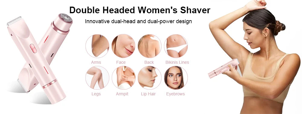 2-in-1 Electric Razor for Women – Painless Bikini Trimmer and Facial Hair Shaver | Waterproof, Portable Hair Remover for Body and Face