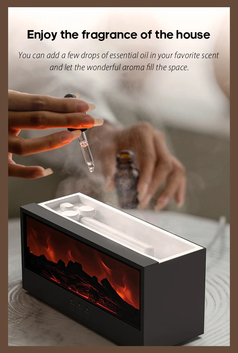 Fireplace Flame Aroma Diffuser – Essential Oil Humidifier with Remote & Colorful Ambient Lights (150ml)