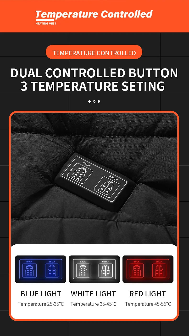 21-Zone Heated Vest – USB Electric Heating Jacket for Men and Women | Graphene Thermal Coat for Winter, Camping and Outdoor Sports