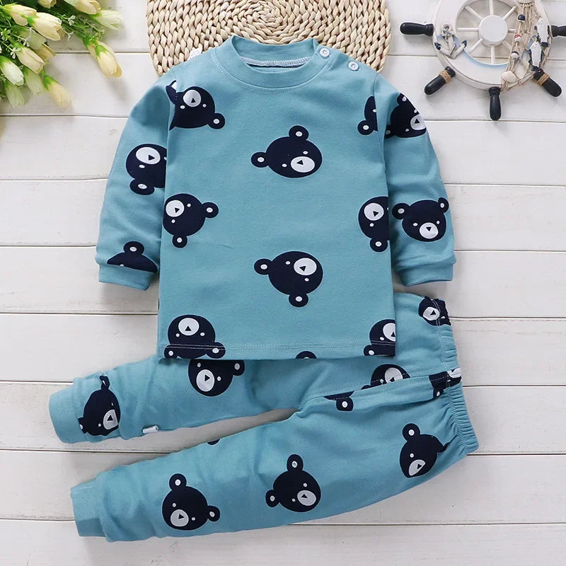 Kids Cotton Pajama Set – Soft Cartoon Long Sleeve Top & Pants for Boys and Girls, Autumn Winter Sleepwear Outfit
