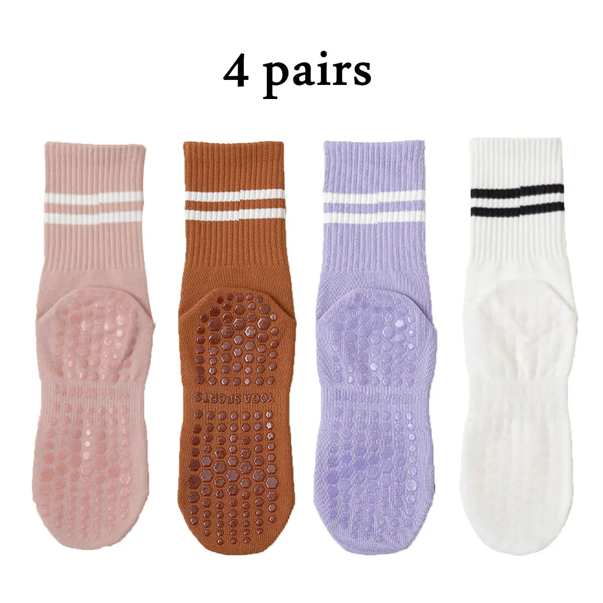Premium Non-Slip Pilates Socks for Women – 4 Pairs | Yoga, Barre & Workout Grip Socks