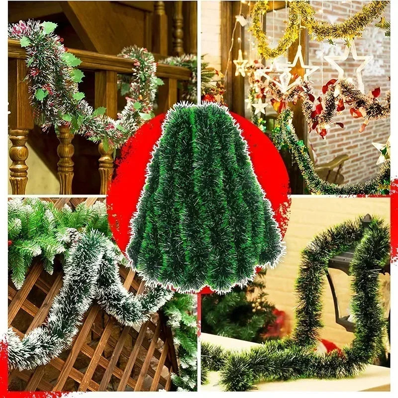 2M Christmas Ribbon Garland – Green PVC Tinsel Cane Ribbon for Tree, Wreath, and Home Holiday Decorations