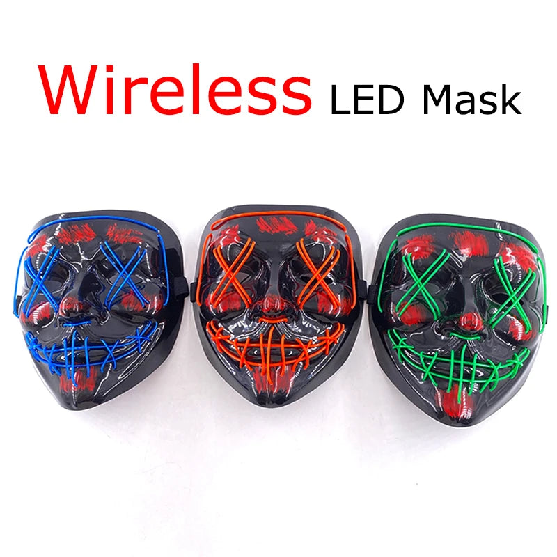 Wireless Neon LED Purge Mask – Glow in the Dark Horror Cosplay Mask for Halloween and Party Dress-Up