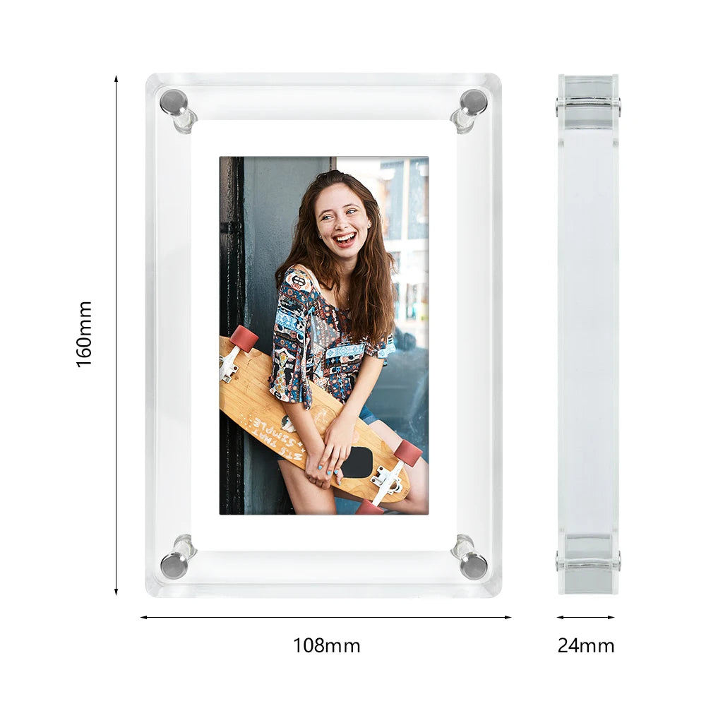 Acrylic Digital Photo Frame – 5 Inch IPS Display, Built-In Battery, 4GB Memory | Portable Digital Picture Frame