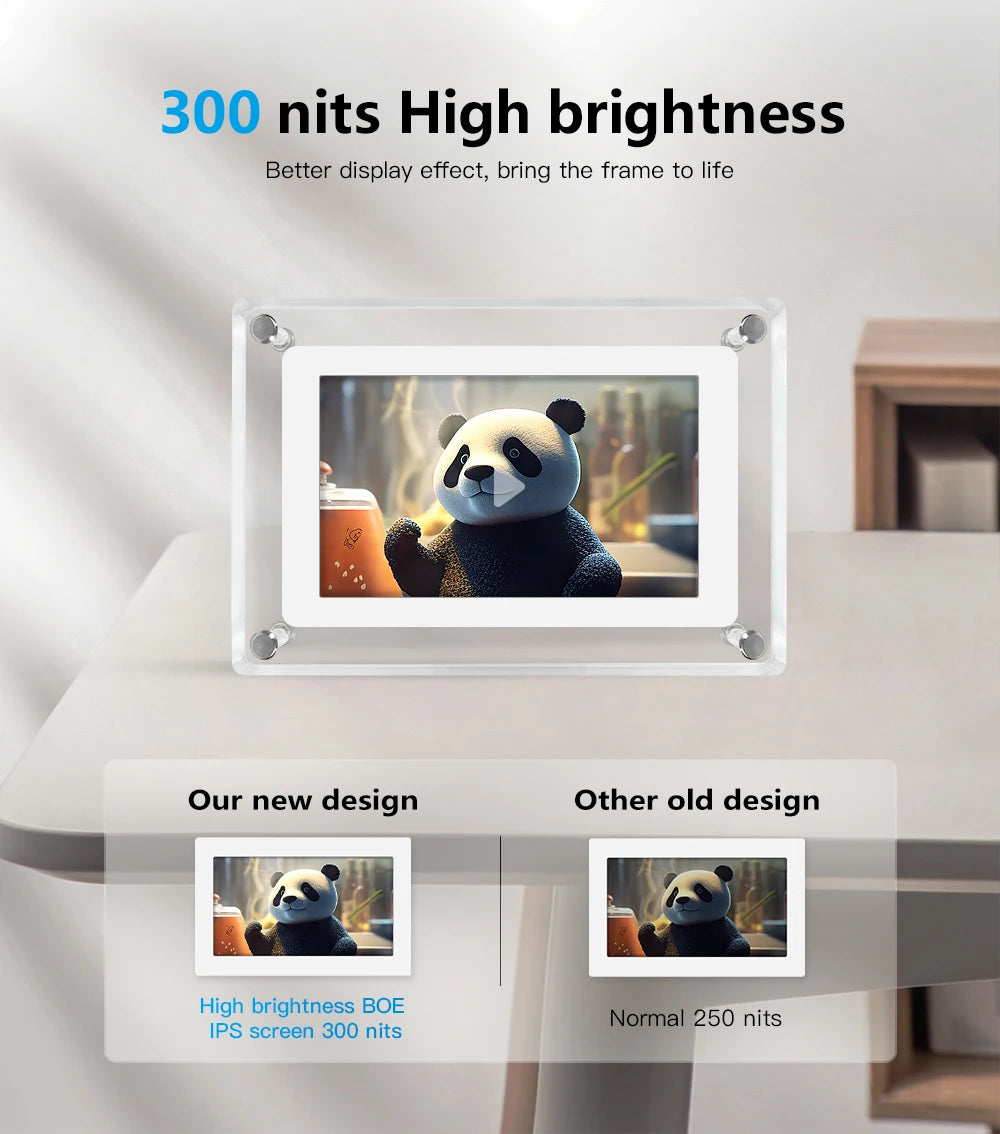 Acrylic Digital Photo Frame – 5 Inch IPS Display, Built-In Battery, 4GB Memory | Portable Digital Picture Frame