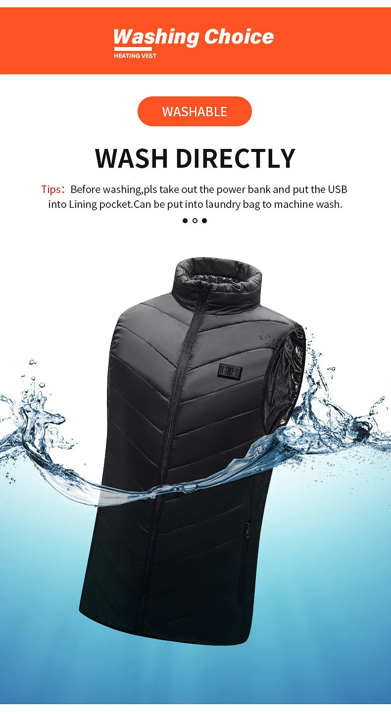 21-Zone Heated Vest – USB Electric Heating Jacket for Men and Women | Graphene Thermal Coat for Winter, Camping and Outdoor Sports