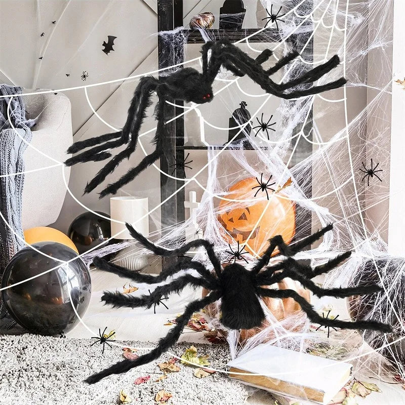 Giant Black Spider Halloween Decoration – Realistic Hairy Spider Prop for Indoor & Outdoor Haunted House and Party Decor (30–200cm)