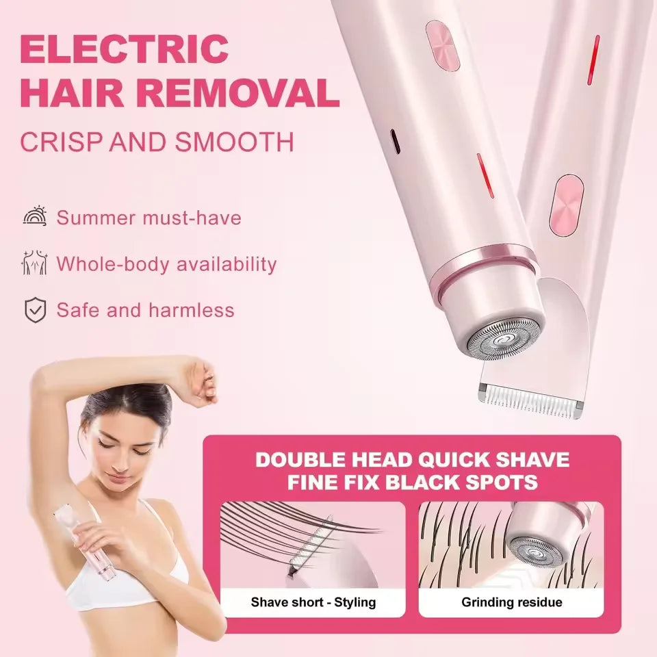 2-in-1 Electric Razor for Women – Painless Bikini Trimmer and Facial Hair Shaver | Waterproof, Portable Hair Remover for Body and Face