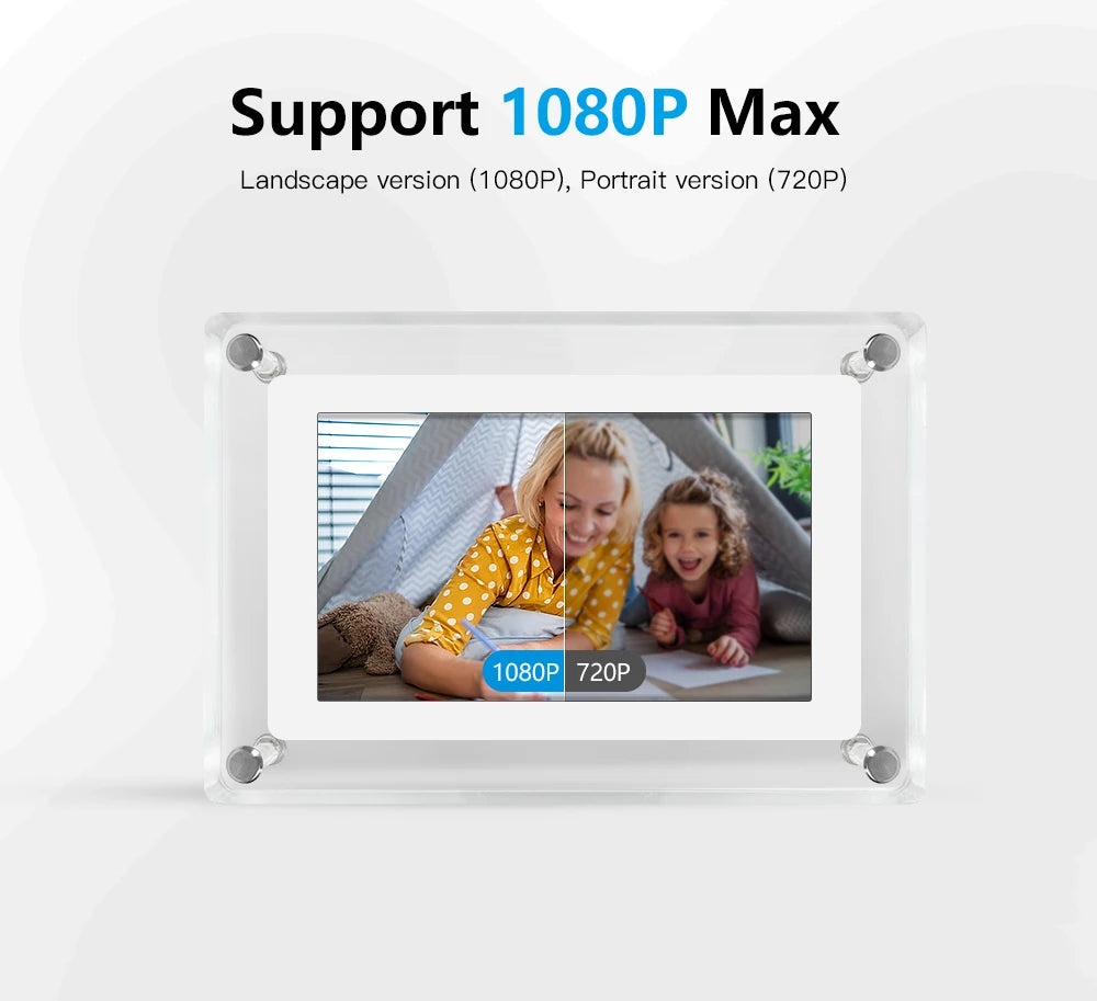 Acrylic Digital Photo Frame – 5 Inch IPS Display, Built-In Battery, 4GB Memory | Portable Digital Picture Frame