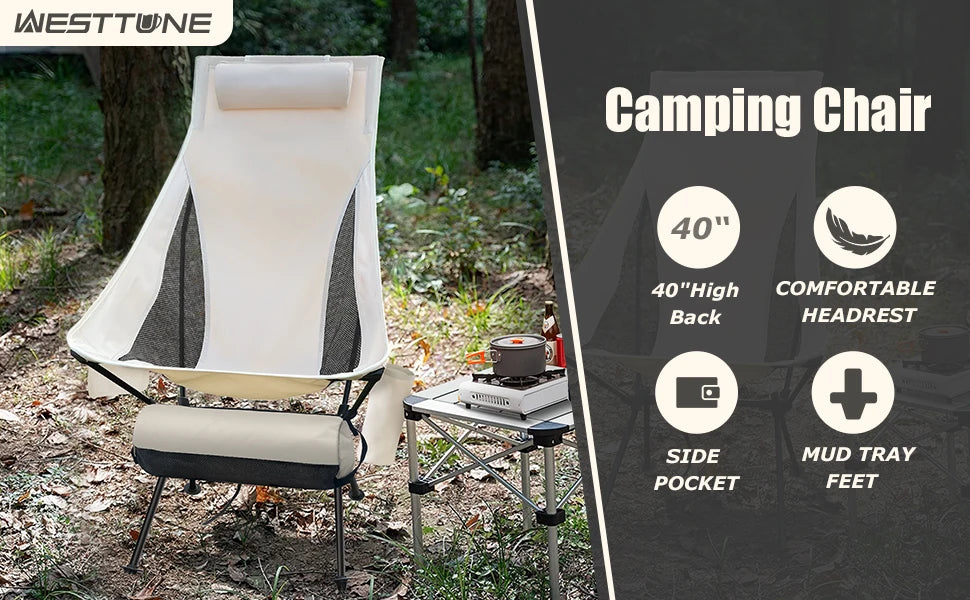 Portable Folding Camping Chair – Lightweight, Supportive Outdoor Chair with Headrest for Camping, Fishing and Travel Comfort