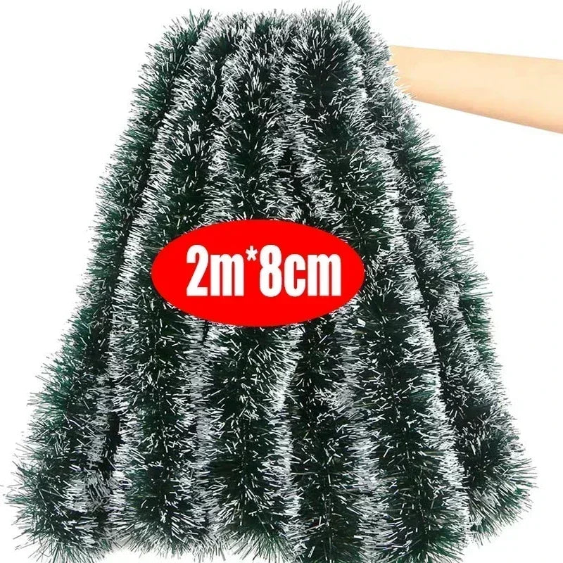 2M Christmas Ribbon Garland – Green PVC Tinsel Cane Ribbon for Tree, Wreath, and Home Holiday Decorations