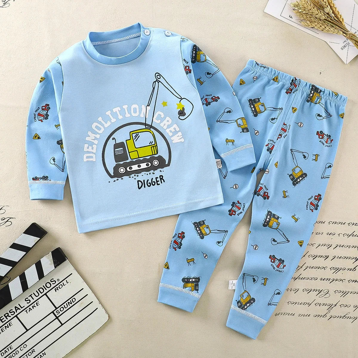 Kids Cotton Pajama Set – Soft Cartoon Long Sleeve Top & Pants for Boys and Girls, Autumn Winter Sleepwear Outfit