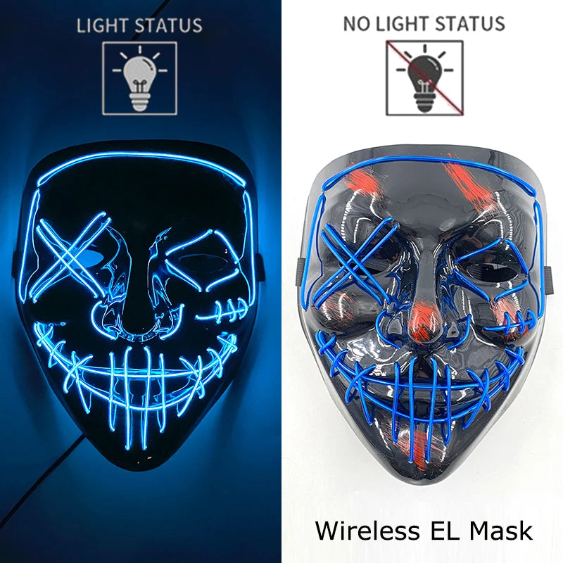 Wireless Neon LED Purge Mask – Glow in the Dark Horror Cosplay Mask for Halloween and Party Dress-Up