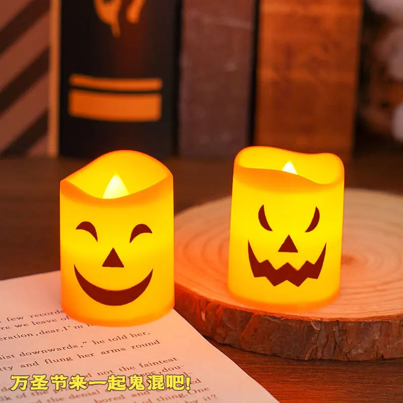6PCS Halloween LED Candle Lights – Battery Powered Pumpkin, Skull, and Ghost Decorative Lights for Party and Home Décor