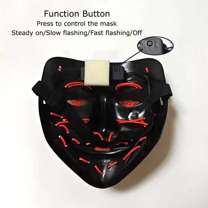 Wireless Neon LED Purge Mask – Glow in the Dark Horror Cosplay Mask for Halloween and Party Dress-Up
