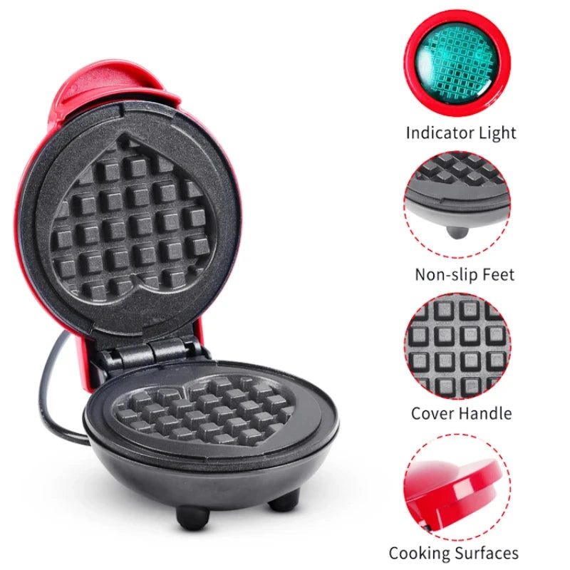 Mini Bubble Waffle Maker – Heart-Shaped Breakfast & Snack Machine for Kids, Parties & Fun Treats (350W)