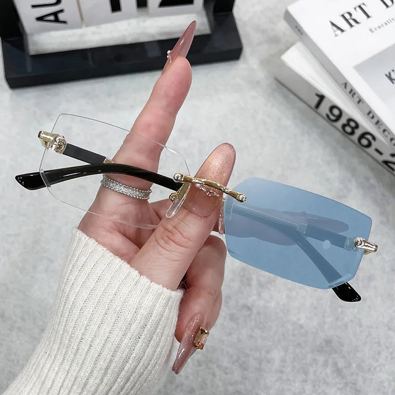 Rimless Rectangle Sunglasses – Trendy Unisex Small Square Shades for Men & Women, UV Protection Fashion Eyewear for Summer Travel