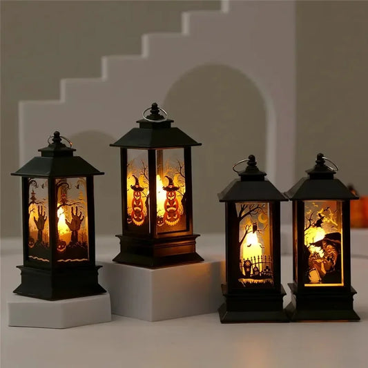 Halloween LED Candle Lantern – Vintage Witch, Castle, Pumpkin and Ghost Hanging Light for Party and Home Decoration
