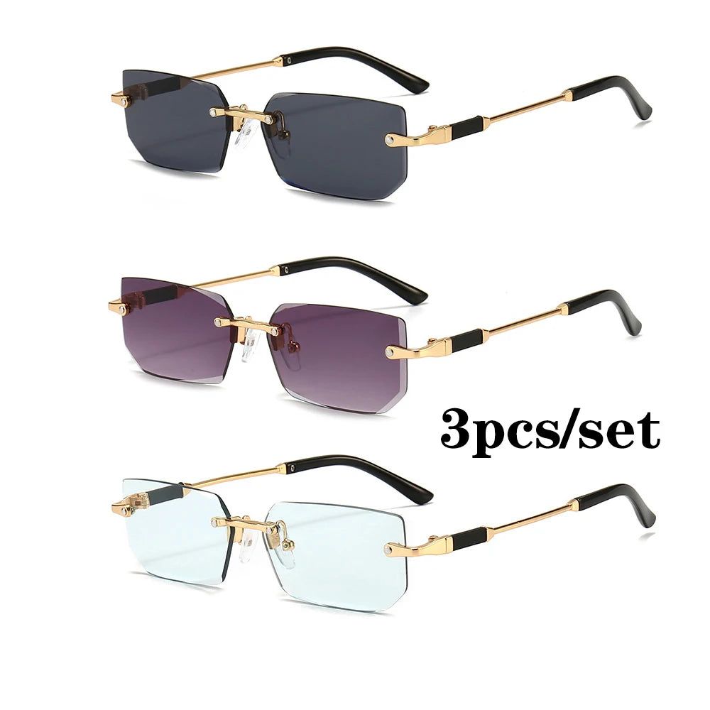 Rimless Rectangle Sunglasses – Trendy Unisex Small Square Shades for Men & Women, UV Protection Fashion Eyewear for Summer Travel