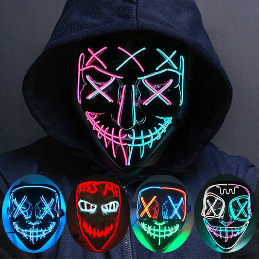 Wireless Neon LED Purge Mask – Glow in the Dark Horror Cosplay Mask for Halloween and Party Dress-Up