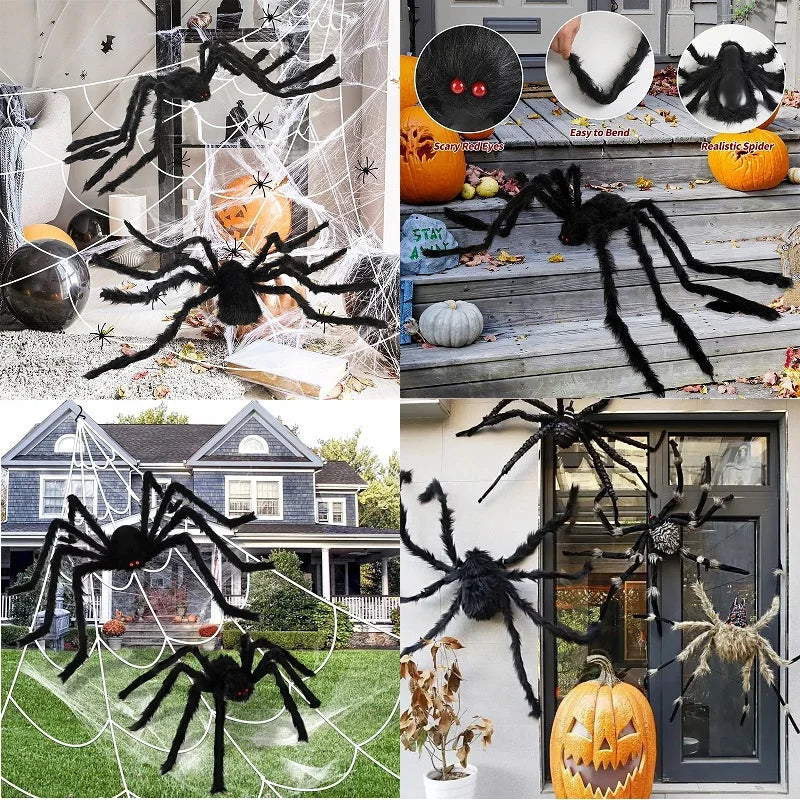 Giant Black Spider Halloween Decoration – Realistic Hairy Spider Prop for Indoor & Outdoor Haunted House and Party Decor (30–200cm)
