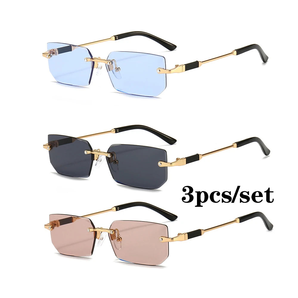 Rimless Rectangle Sunglasses – Trendy Unisex Small Square Shades for Men & Women, UV Protection Fashion Eyewear for Summer Travel