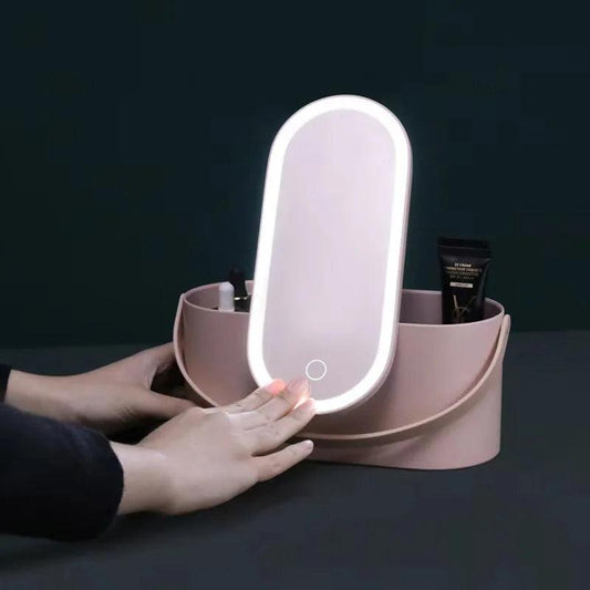 Makeup Organizer Box with LED Light Mirror - Bargain Tool